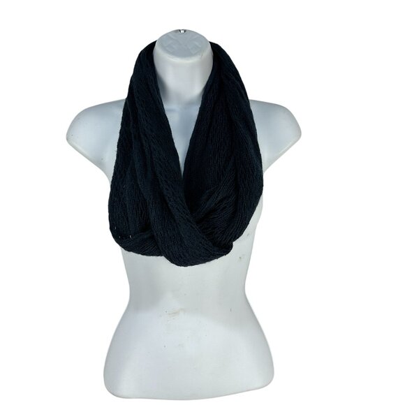 Long Navy Blue Mesh Knit Infinity Scarf One Size Soft Lightweight Acrylic Fabric - Picture 2 of 5